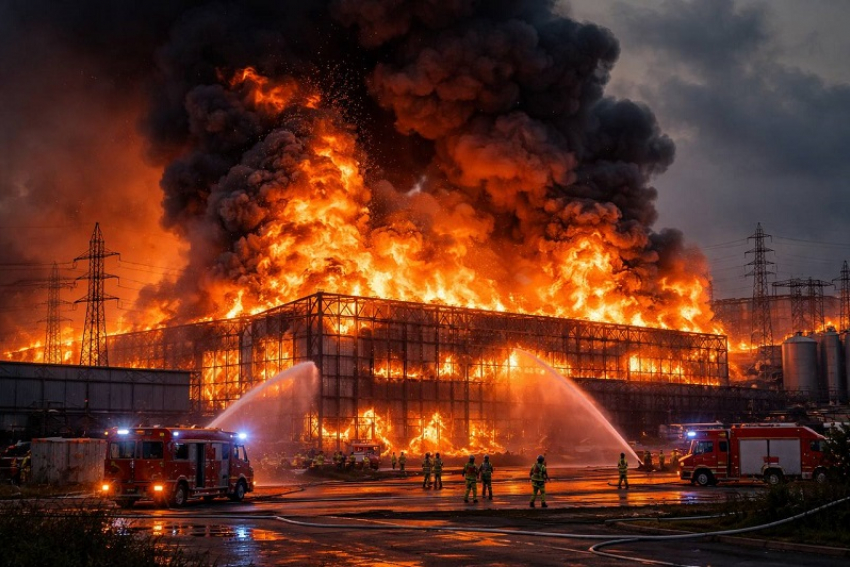 Пожар на объекте инфраструктуры разгорелся после взрывов в Запорожье