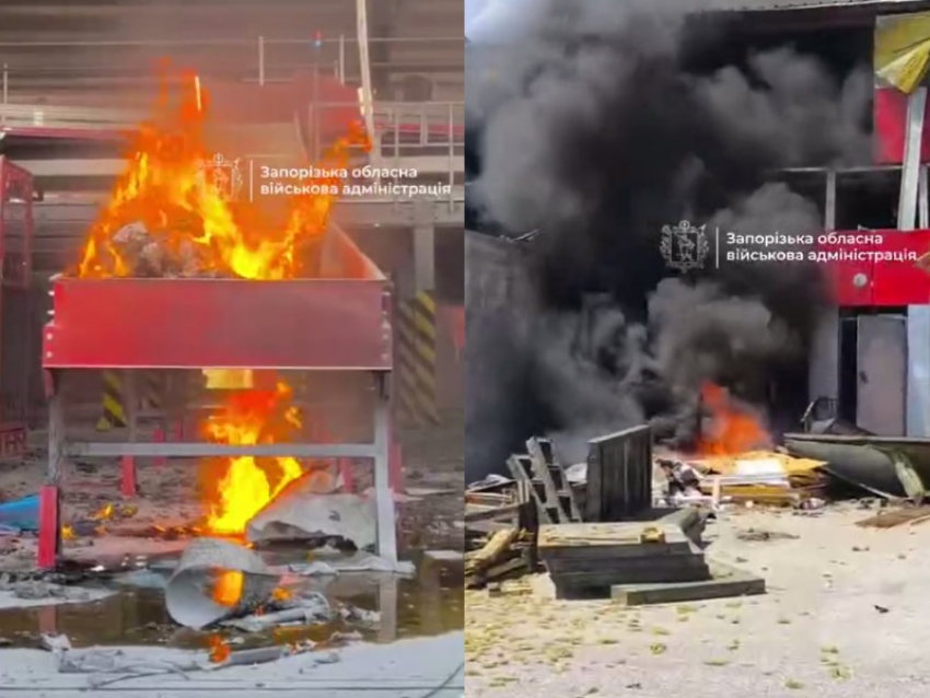 Появилось видео пожара в отделении «Новой почты» после удара БПЛА в Запорожье